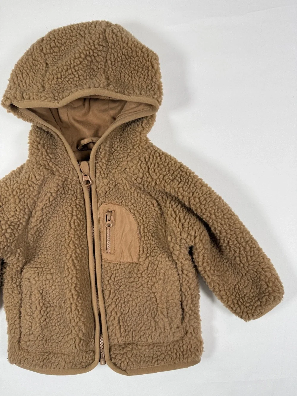 PRIMARK Baby Teddy Fleece Hooded Jacket Tan Brown Sherpa Zip‎ Up 3-6M